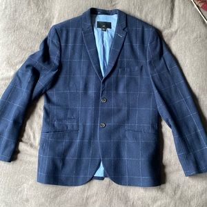 H&M Slim fit navy blazer with wide white pin strip checks. USA 44R